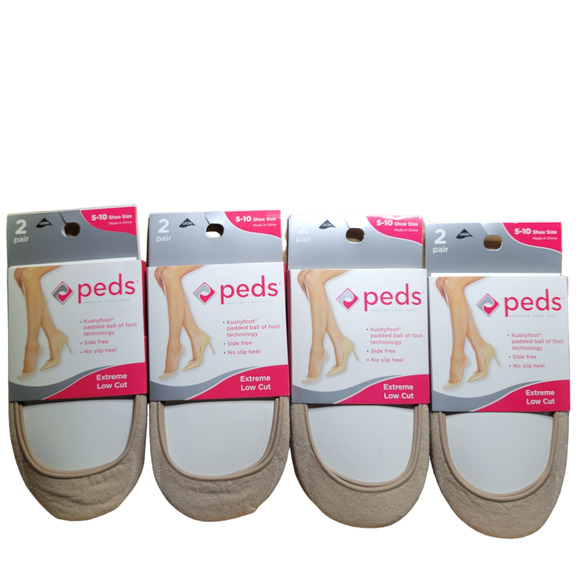 Peds Accessories - Lot 4 X 2 pair packs 8 Pair PEDS Ladies Extreme Low Cut Nude Liners Shoe Sz 5-10